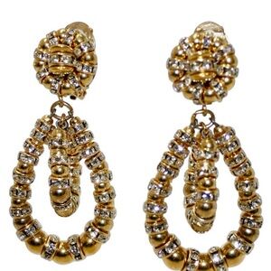 Francoise Montahie Gold and Crystal Drop Hoop Earrings - Women Jewelry